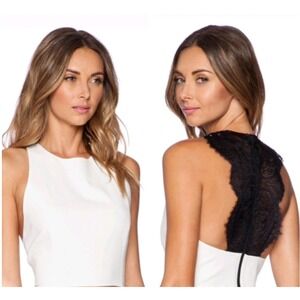 Alice + Olivia Womens Black Lace Back Sleeveless Ivory Crop Top Size 0 XS Lined